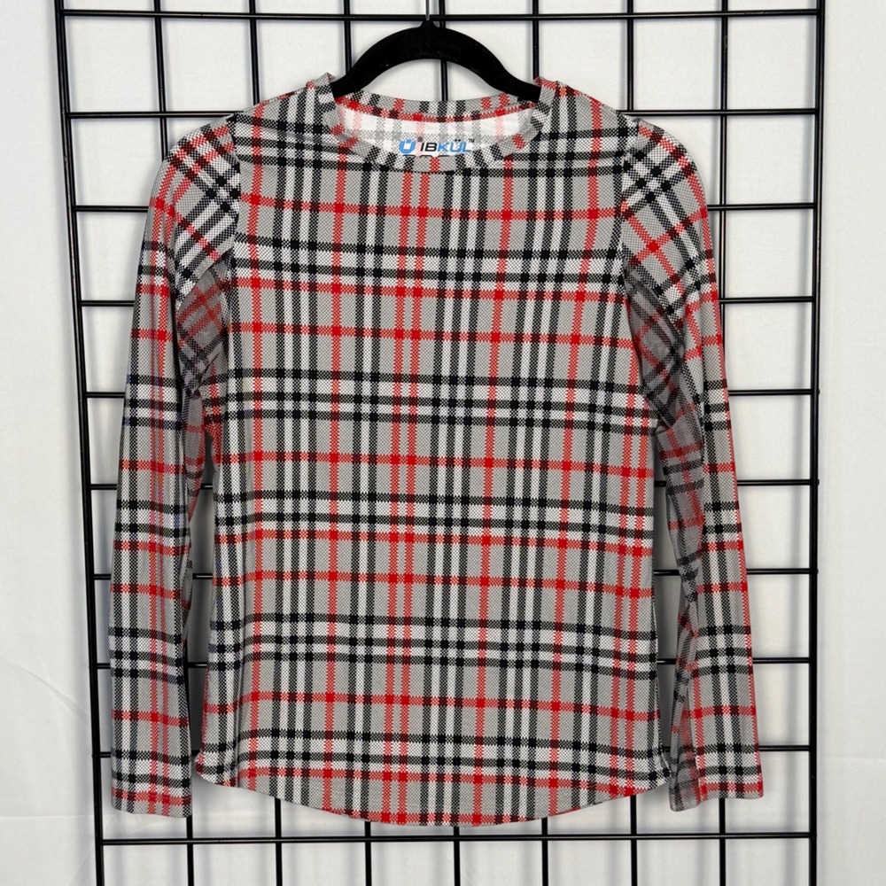 IBKUL Judith Print Shirt Womens XS Red Plaid Long Sleeve UPF 50+ Cooling Top